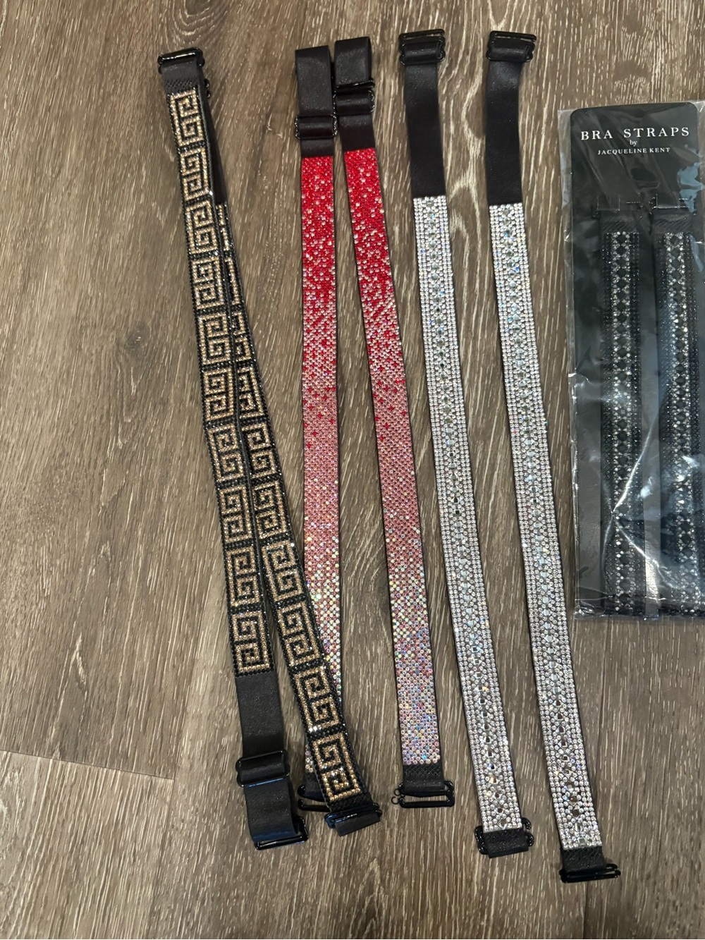 Jacqueline Kent Sparkle Embellished Bra Straps - Black, Gold, Red, Silver
